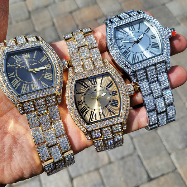 Hip Hop Gold Plated Metal Band Lab Diamond Watch #52842 display picture 1