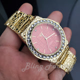 Iced Luxury Hip Hop Golden Nugget Red Dial Wrist Dress Bling Metal Watch