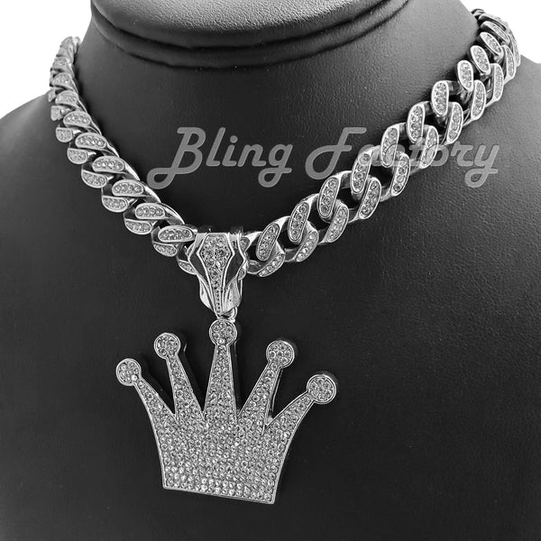Crowned King Word Pendant 4mm 24" Rope Chain Hip Hop Necklace RC2814 Crowned King Word Pendant 4mm 24" Rope Chain Hip Hop Necklace RC2814