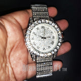 ICED HIP HOP SILVER PLATED SIMULATED DIAMOND WATCH & NECKLACE & BRACELET SET