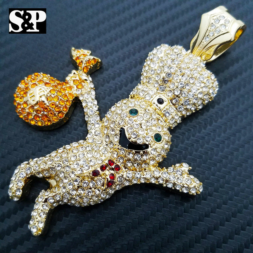 HIP HOP ICED OUT LAB DIAMOND GOLD PLATED RAPPER'S LARGE DOUGHBOY PENDANT