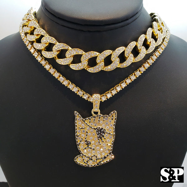 thumbnail image 2 of MaxBling81 Hip Hop Spider Pendant & 18" Iced Cuban Link Choker Necklace Set – White Gold Plated 2 of 6