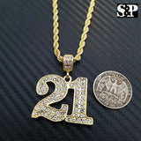 Iced Out Gold PT Hip Hop Savage 21 Pendant & 4mm 24" Rope Chain Hip Hop Necklace