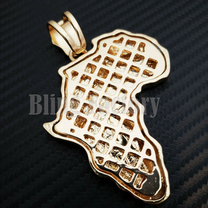 HIP HOP GOLD PLATED GOLDEN NUGGET LARGE AFRICA MAP CHARM PENDANT