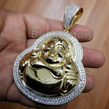 HIP HOP BLING ICED GOLD PT BRASS MICRO PAVE LARGE HAPPY BUDDHA PENDANT
