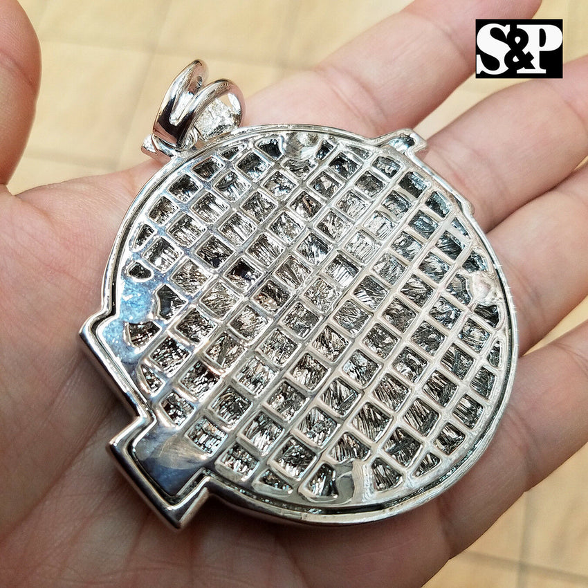 HIP HOP RAPPER'S ICED OUT LAB DIAMOND WHITE GOLD PLATED LARGE TRILL ENT. PENDANT