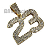 HIP HOP ICED OUT 14K GOLD PLATED BLING LAB DIAMOND LARGE NUMBER 23 CHARM PENDANT