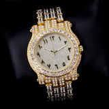 Hip Hop Iced Bling ARABIC NUMERAL INDEX Gold Plated Bling Lab Diamond Metal Wrist Watch