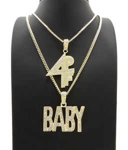 14K Gold Plated Hip Hop Lil BABY & 4PF Pendant w/ 20