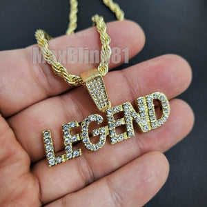 Hip Hop Jewelry Iced Gold Plated LEGEND Pendant & 4mm 24