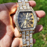 Hip Hop Gold Plated Metal Band Lab Diamond Watch #52842