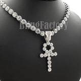 Hip Hop Ankh Cros Pendant & 20" CZ Chain & 18" Iced Cuban Choker Chain Necklace Set