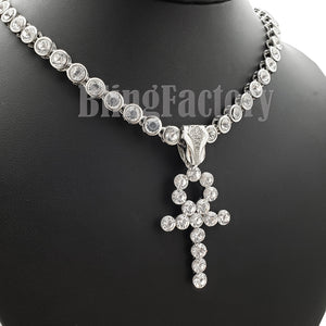 Hip Hop White Gold PT Ankh Cross Pendant & 7mm 20