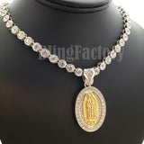 Hip Hop Guadalupe Mother Mary Pendant & 7mm 20" Iced CZ Choker Chain Necklace