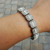 HIP HOP WHITE GOLD PT LUXURY BLING WATCH & ICED BAGUETTE STONE CHAIN BRACELET SET