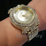 Men Hip Hop Iced out Gold Plated Bling Simulated Diamond Rapper Metal Band Watch