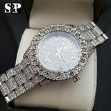 Men Hip Hop Iced Bling White Gold PT Rapper's Bling Simulated Diamond Watch