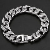 Men's Fully Iced Out Miami Cuban Bracelet White Gold Plated Mens Hip Hop 13mm 8"