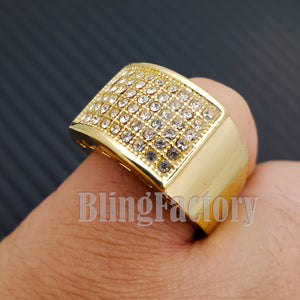 MENS ICED OUT HIP HOP LUXURY LAB DIAMOND RAPPER'S GOLD PLATED PINKY 8 ~ 12 RING