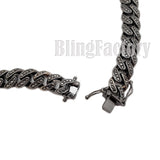 Hip Hop Iced Out Black ROCAFELLA Pendant & 18" 20" Iced Box Lock Cuban Chain Necklace