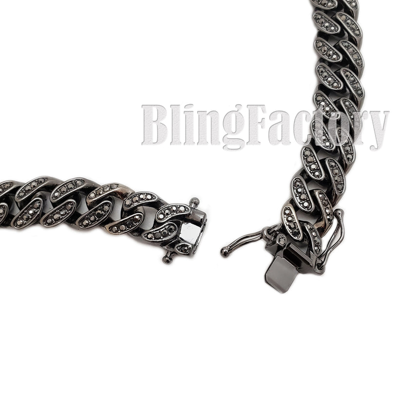 Hip Hop Iced Out Black ROCAFELLA Pendant & 18" 20" Iced Box Lock Cuban Chain Necklace