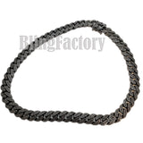Hip Hop Iced Out Black ROCAFELLA Pendant & 18" 20" Iced Box Lock Cuban Chain Necklace