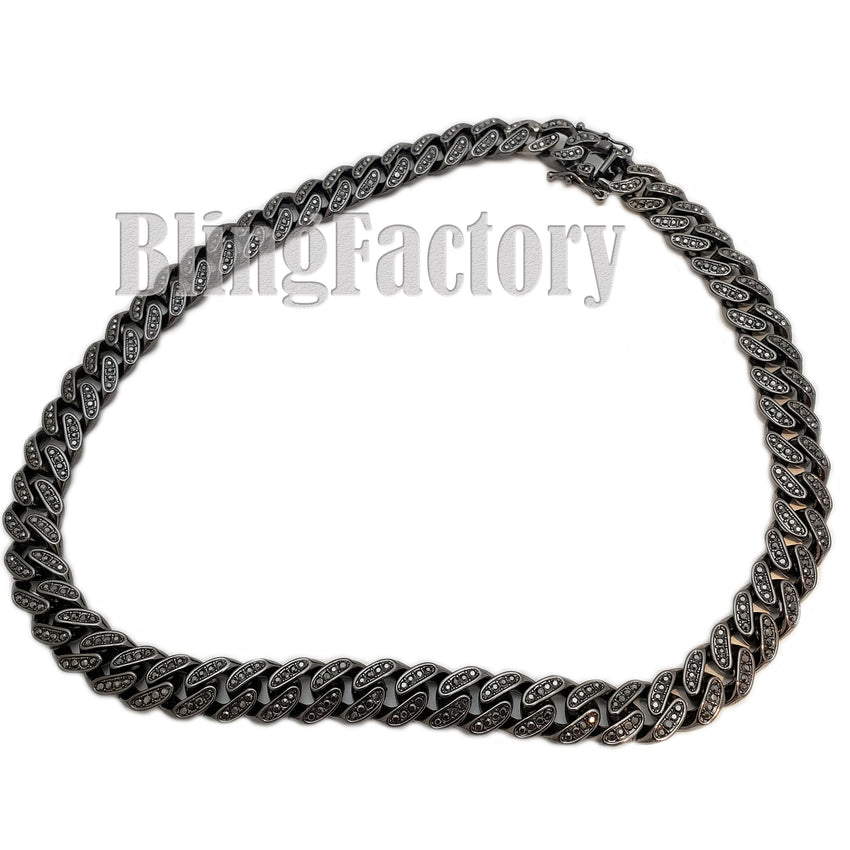 Hip Hop Iced Out Black ROCAFELLA Pendant & 18" 20" Iced Box Lock Cuban Chain Necklace