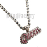 Women's Hip Hop White Gold PT Queen Pendant & 7mm 20" Iced CZ Choker Chain Necklace