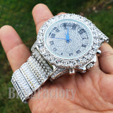 Men Hip Hop Iced Bling White Gold PT Rapper Lab Diamond Urban Metal Offset Watch