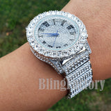 Men Hip Hop Iced Bling White Gold PT Rapper Lab Diamond Urban Metal Offset Watch