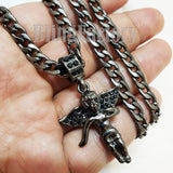 ICED BLING BABY ANGEL BLACK PENDANT & 5mm 24" CUBAN CHAIN HIP HOP NECKLACE