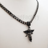 ICED BLING BABY ANGEL BLACK PENDANT & 5mm 24" CUBAN CHAIN HIP HOP NECKLACE