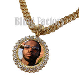 Hip Hop Gold PT Picture Frame Pendant & 12mm 18" Iced Box Lock Cuban Chain Necklace