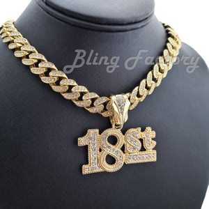 Hip Hop Iced Gold Plated Mick Mill 18ST Pendant & 12mm 16