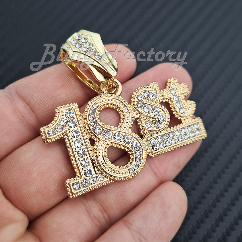 Hip Hop Iced Gold Plated Mick Mill 18ST Pendant & 12mm 16" 18" 20" 24" Iced Cuban Box Lock Chain Necklace