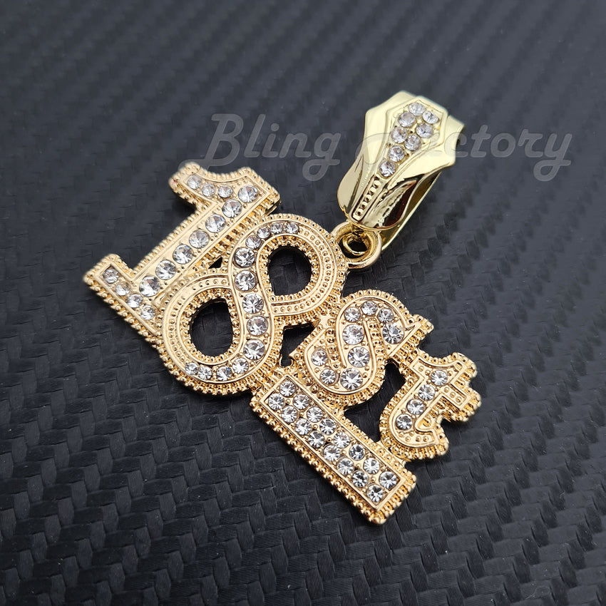Hip Hop Iced Gold Plated Mick Mill 18ST Pendant & 12mm 16" 18" 20" 24" Iced Cuban Box Lock Chain Necklace