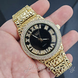 Iced Luxury Hip Hop Golden Nugget Black Dial Wrist Dress Bling Metal Watch