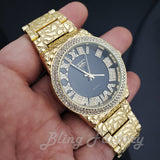 Iced Luxury Hip Hop Golden Nugget Black Dial Wrist Dress Bling Metal Watch