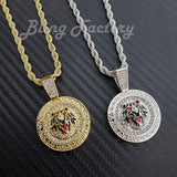 Hip Hop Iced Tiger Medal Pendant & 4mm 24" Rope Chain Fashion Bling Necklace