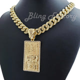 Gold Plated $100 Dollar Bill Benjamin pendant & 16" 18" 20" 24" Iced Box Lock Cuban Choker Chain Hip Hop Necklace