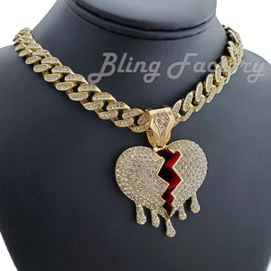 Gold Plated Broken Heart Drip Pendant & 12mm 16