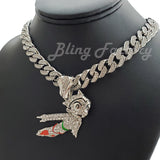 Silver Plated Astro Boy Bling Pendant & 16" 18" 20" 24" Iced Cuban Box Lock Chain Necklace