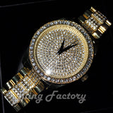 MEN HIP HOP GOLD PT LUXURY LAB DIAMOND WATCH & ICED CUBAN BOX LOCK BRACELET SET