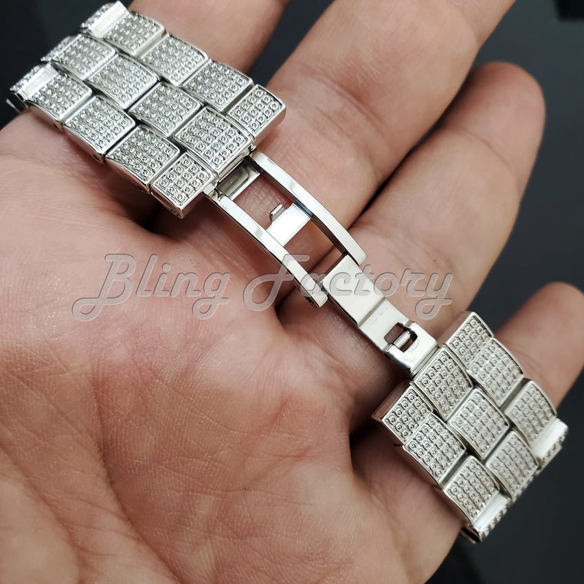 Men's Iced Luxury Multi Color Accent Bling White Gold Tone Lab Diamond Bracelet Watch