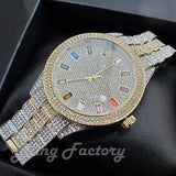 Men's Iced Luxury Multi Color Accent Bling Two Tone Lab Diamond Bracelet Watch