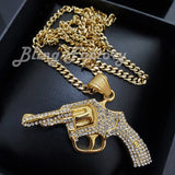 Hip Hop Stainless Steel Hand Gun Pendant & 3mm 18" 20" 24" Cuban Chain Necklace