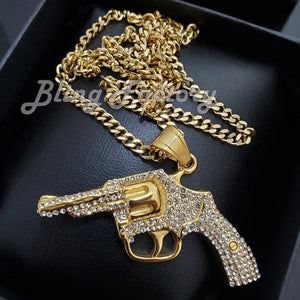 Hip Hop Stainless Steel Hand Gun Pendant & 3mm 18