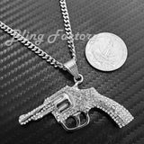 Hip Hop Stainless Steel Hand Gun Pendant & 3mm 18" 20" 24" Cuban Chain Necklace