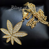 Copy of Hip Hop Stainless Steel Marijuana Weed Leaf Pendant & 3mm 18" 20" 24" Cuban Chain Necklace