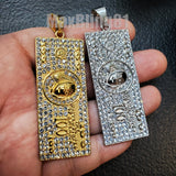 Iced Stainless steel $100 Hundred dollar Money Bill Benjamin Large Charm Pendant #4234G
